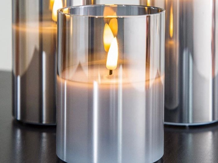 Silver Grey Glass Flameless Flickering Candles with Remote, 3 Pack Realistic LED Fake Candles 3 Inch H 4 Inch 5 Inch 6 Inch
