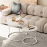 Round Coffee Tables, Set of 2 End Table, Nesting Tables, Side Table with Metal Frame for Living Room/Bedroom/Balcony/Office/Apartment, Diameter 23.6/15.7 IN (White Frame, White Top) Image 3