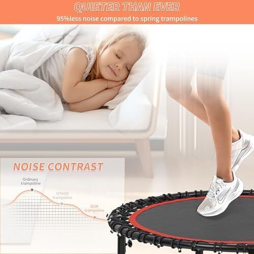 ound Trampoline 40"/48" Foldable Easy-To-Install Trampoline for Adults,With 4-Position Adjustable Handrails Trampoline,Suitable for Indoor Outdoor Body Exercises, Fitness Max Load 400lbs/450lbs