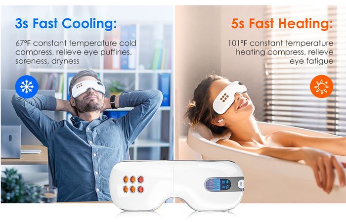 Eye Massager with Cooling Heat, Rechargeable Eye Massager with Smart Vibration Compress, Relieves Tension Improves Sleep