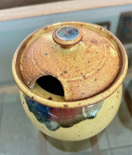 Vintage Stoneware Creamer or Small Jug & Lidded Sugar Bowl made by Badger Hill Pottery