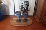 Wonderful Pair of Studio Art Pottery Goblets by Martin Branch Lyre Pottery, Cloncorban, Rossmore, Clonakilty, West Cork in a Fabulous Colourful Variegated Glaze. Pair Two
