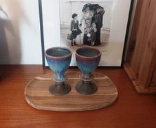 Wonderful Pair of Studio Art Pottery Goblets by Martin Branch Lyre Pottery, Cloncorban, Rossmore, Clonakilty, West Cork in a Fabulous Colourful Variegated Glaze. Pair Two