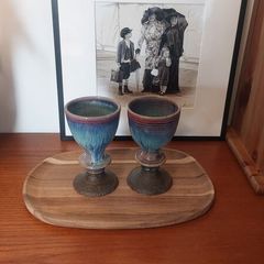 Wonderful Pair of Studio Art Pottery Goblets by Martin Branch Lyre Pottery, Cloncorban, Rossmore, Clonakilty, West Cork in a Fabulous Colourful Variegated Glaze. Pair Two