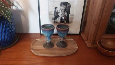 Wonderful Pair of Studio Art Pottery Goblets by Martin Branch Lyre Pottery, Cloncorban, Rossmore, Clonakilty, West Cork in a Fabulous Colourful Variegated Glaze. Pair Two