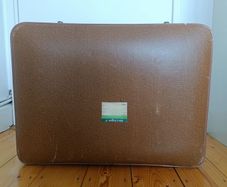 Vintage Brown Hard-Shell Suitcase with Original Plaid Interior