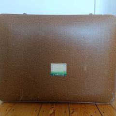 Vintage Brown Hard-Shell Suitcase with Original Plaid Interior