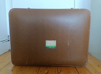 Vintage Brown Hard-Shell Suitcase with Original Plaid Interior