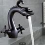 Black Bathroom Faucet Solid Brass Vintage Mixer Tap with Dual Handles Hot & Cold, Matte Black Finish Dragon-Shaped Image 2