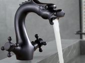 Black Bathroom Faucet Solid Brass Vintage Mixer Tap with Dual Handles Hot & Cold, Matte Black Finish Dragon-Shaped