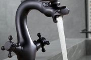 Black Bathroom Faucet Solid Brass Vintage Mixer Tap with Dual Handles Hot &amp; Cold, Matte Black Finish Dragon-Shaped