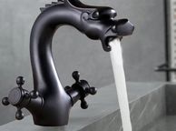 main image for ad Black Bathroom Faucet Solid Brass Vintage Mixer Tap with Dual Handles Hot &amp; Cold, Matte Black Finish Dragon-Shaped