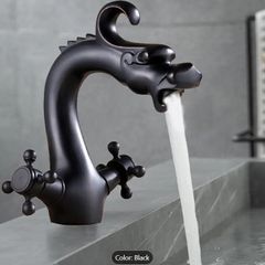 Black Bathroom Faucet Solid Brass Vintage Mixer Tap with Dual Handles Hot & Cold, Matte Black Finish Dragon-Shaped
