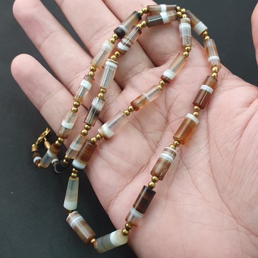 Authentic Antique Yemeni Banded Agate Beads Necklace 22 inches