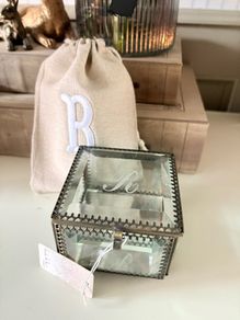 New bevelled glass, mirror and metal monogrammed R trinket box