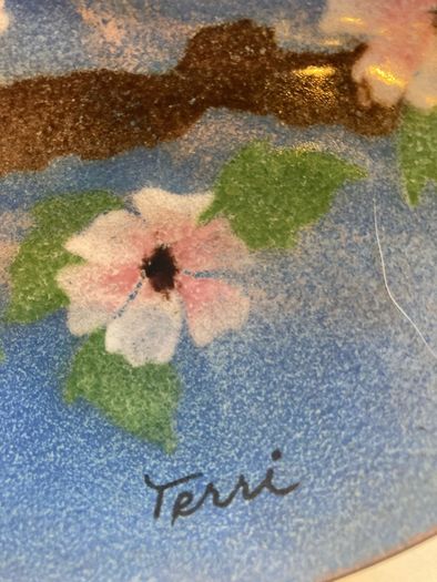 Terri Bovano enamel plate singed