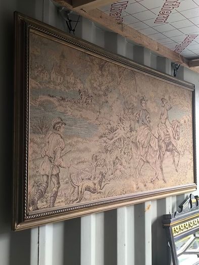 Large Framed Vintage Hunting Scene Wall Tapestry