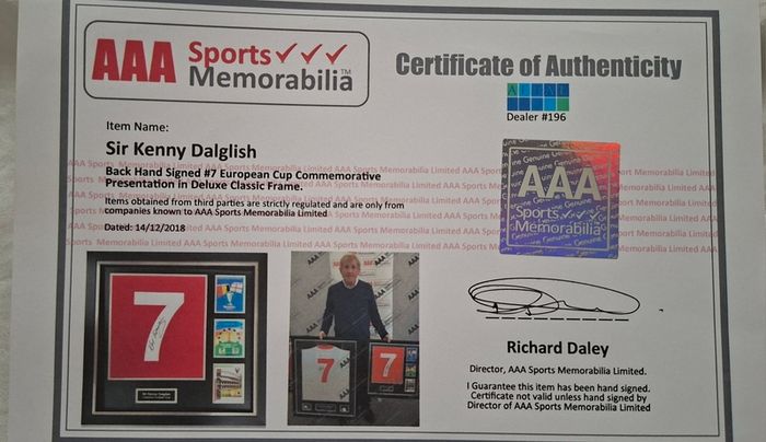 Rare Kenny Dalglish signed and framed Liverpool dhirt