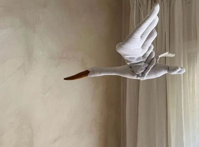 Linen Stork Hanging Decor in Beige | Nursery Decor