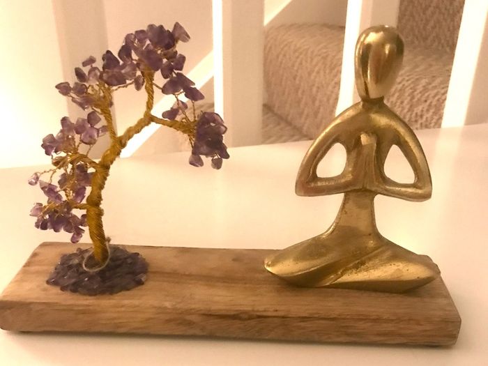 Gold Yoga statue and Amethyst Tree of Life