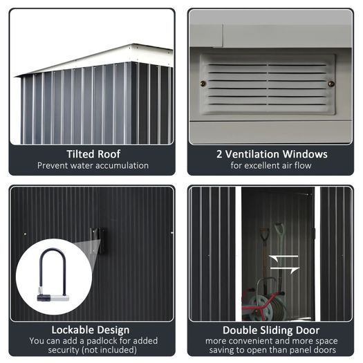 9ft x 4.25ft Corrugated Garden Metal Storage Shed Outdoor Equipment Tool Box with Foundation Ventilation & Doors (FREE SHIPPING)