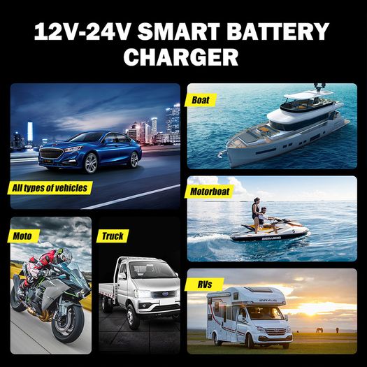 FOXSUR FBC122408D Car Battery Charger,12V/24V 8A 4A Intelligent Automatic Battery Charger for Car