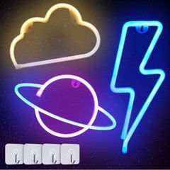 3Pcs Lightning Planet Cloud Shaped Led Neon Light Sign Powered by Battery or USB, Wall Hanging Decor Lights Home Art Neon Signs for Bedroom, Bar, Party, Kids Room, Birthday Gift MULTIPLE OPTIONS AVAILABLE, SEE PHOTOS (FREE POSTAGE)