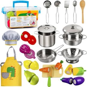 Children's Kitchen Accessories Wooden Mud Kitchen Accessories Play Kitchen Food Cooking Set Children's Toy Pots Doll Kitchen Accessories Kitchen Toy for Toddlers Boys Girls