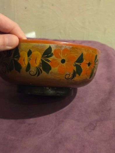 Hand Painted USSR Wooden Bowl and Spoon