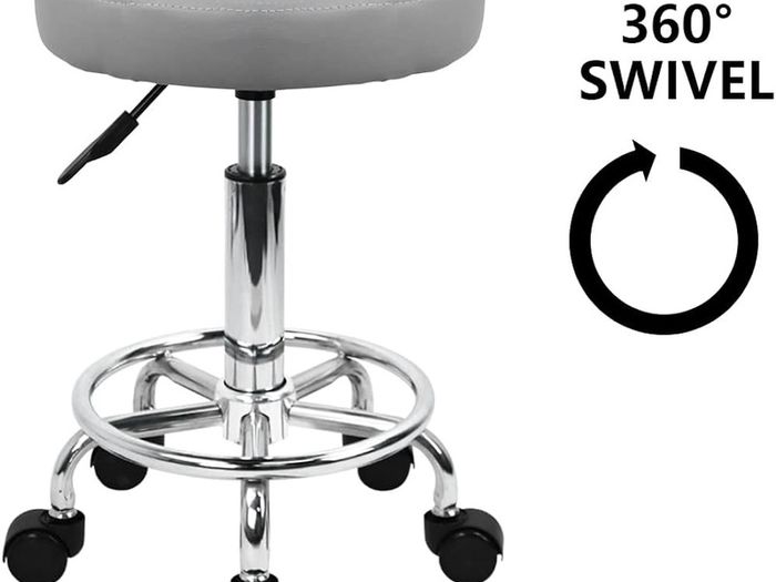 FREE SHIPPING PU Leather Round Rolling Stool with Foot Rest Swivel Height Adjustment Spa Drafting Salon Tattoo Work Office Massage Stools Task Chair Smal