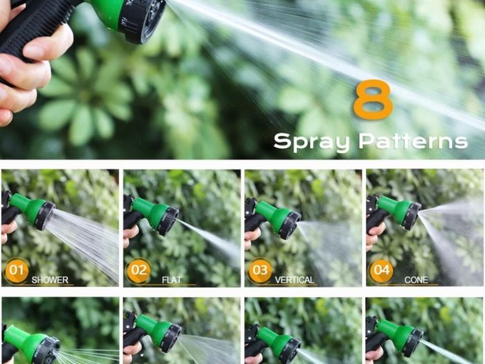 50 FT Expandable Garden Hose with 3/4", 1/2" Fittings, Anti-Leakage - Flexible Expanding Hose with 8 Function Spray Nozzle MULTIPLE COLOURS/SIZES AVAILABLE (FREE POSTAGE)