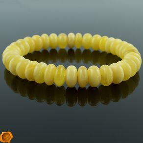 Luxury White Butterscotch Baltic Amber Beaded Stretch Bracelet for Men Women Perfectly Rounded Genuine Amber Donuts