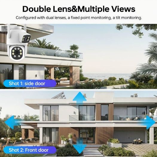 WiFi Security Camera Outdoor Dual Lens 2.4 / 5ghz Wireless IP Camera For Home Security Monitoring