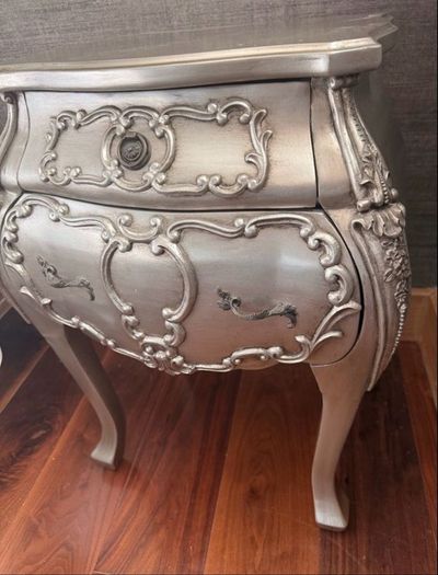 Superking French style bed  plus  bedside cabinets plus silk curtains