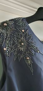 Adrianna Papell navy embellished rushed dress Sz 12UK - Rrp 125 (New)