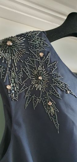 Adrianna Papell navy embellished rushed dress Sz 12UK - Rrp 125 (New)