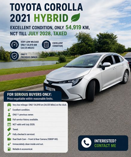 2021 Toyota Corolla Hybrid | ONLY 54,919 KM | 1 Owner | NCT 2028 | Excellent Condition | Price Negotiable