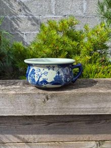 Blue and White Ceramic Chamber pot with handle