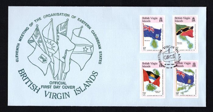 1987 British Virgin Islands The 11th Meeting of the Organization of Eastern Caribbean States - Island Maps and National Flags Presentation Pack Presented by British Virgin Islands Government.