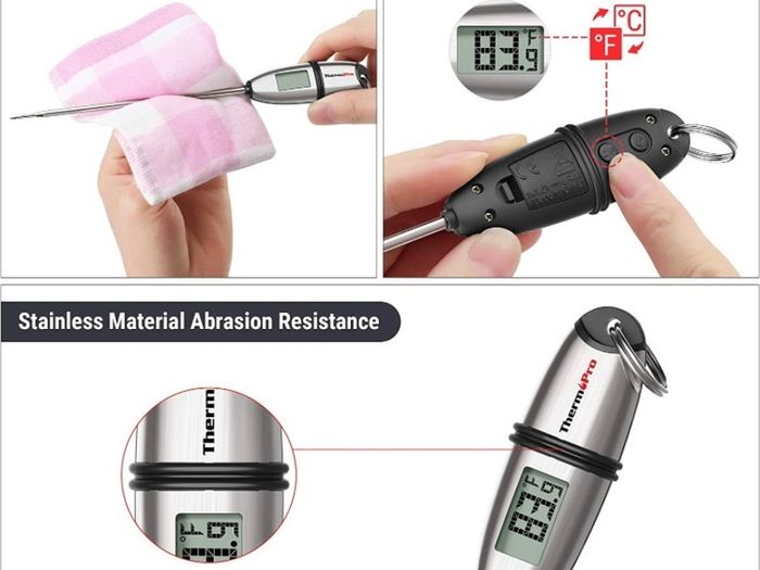 Digital Meat Thermometer, Instant Read Thermometer for Air Fryers Cooking, 13.5cm Temperature Probe with Tip Cover, Auto-Off and Non-Slip Ring, Ideal for Cooking BBQ Sugar Jam Kitchen (FREE POSTAGE)
