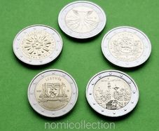 Commemorative Uncirculated 5 x 2 Euro coins.