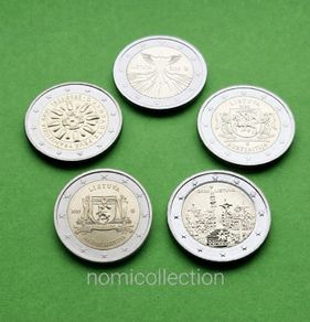 Commemorative Uncirculated 5 x 2 Euro coins.