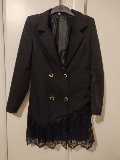 Misguided Black Coat with lace and tassels