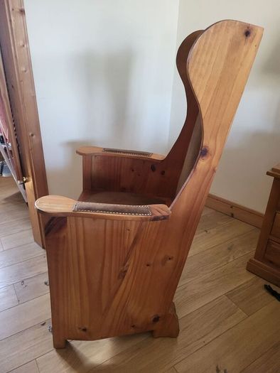 Rustic Pine Wingback Accent Chair with Storage Drawer (Lambing Style)