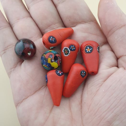 Vintage Venetian Style Millefiori Glass Beads Lot of 7