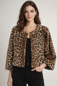 Super Soft Ladies Leopard Print Faux Fur Jacket: Size 10 (with brooch)