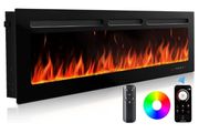 900W 1800W Heat Output, Ultra-Slim Wall-Mounted or Recessed Electric Fireplace Inserts with App &amp; Remote Control, Timer, 20 Flame Colors Black