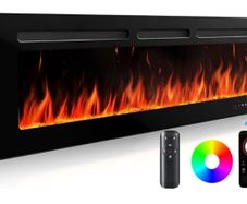 900W 1800W Heat Output, Ultra-Slim Wall-Mounted or Recessed Electric Fireplace Inserts with App & Remote Control, Timer, 20 Flame Colors Black