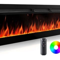 900W 1800W Heat Output, Ultra-Slim Wall-Mounted or Recessed Electric Fireplace Inserts with App & Remote Control, Timer, 20 Flame Colors Black