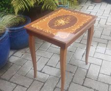Vintage Mid Century Side Table with a Handmade Marquetry Panel Top Featuring a Floral Motif, Unknown Maker, Presume Italian-Made, Condition Issues, Needs Restoring